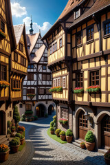 Fototapeta na wymiar miniature of a palatinate village with half-timbered houses, fictitious, fictional, generated by artificial intelligence