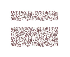 Coffee pattern design element. Leaves with beans. Editable outline stroke. Vector line.