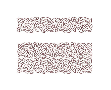 Coffee pattern design element. Leaves with beans. Editable outline stroke. Vector line.