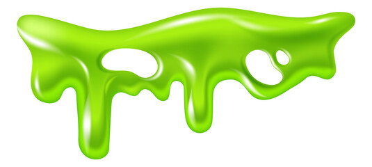 Green slime. Green dripping liquid. Decorative border for graphic design. Poison toxic paint spot, melting jelly texture, halloween poster template, png isolated illustration