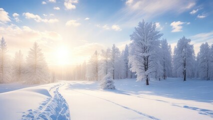 Beautiful Winter Landscape During Sunrise