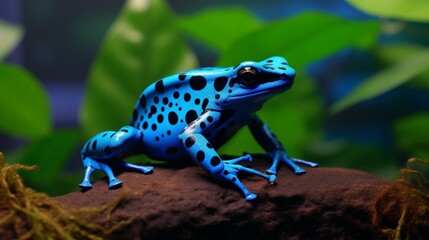 A close-up of a Blue Poison Dart Frog's vibrant blue skin, showcasing its unique pattern in mesmerizing 8K Ultra HD.