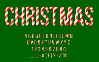 Foto op Canvas Candy cane font, Christmas type and lollipop typeface, Xmas holiday caramel alphabet, vector ABC. Christmas sweets typeface or caramel type of candy cane red stripes for winter holiday New Year font © Vector Tradition