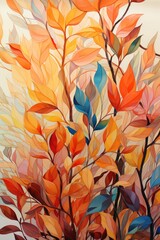Fototapeta na wymiar Abstract, colorful leaves on a white background create a visually dynamic and captivating composition. Illustration