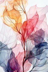 Abstract, colorful leaves against a white background offer a vibrant artistic composition. llustration