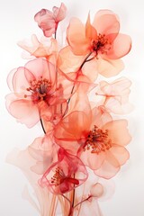 Abstract pink flowers on a white background convey a soft and visually pleasing artistic composition. Photorealistic illustration