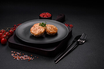 Fried meatballs of minced meat beef, pork or chicken with salt, spices and herbs