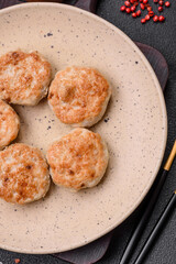 Fried meatballs of minced meat beef, pork or chicken with salt, spices and herbs