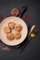 Fried meatballs of minced meat beef, pork or chicken with salt, spices and herbs