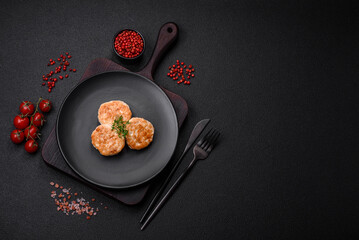 Fried meatballs of minced meat beef, pork or chicken with salt, spices and herbs