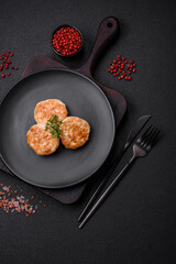 Fried meatballs of minced meat beef, pork or chicken with salt, spices and herbs