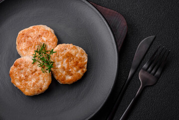 Fried meatballs of minced meat beef, pork or chicken with salt, spices and herbs