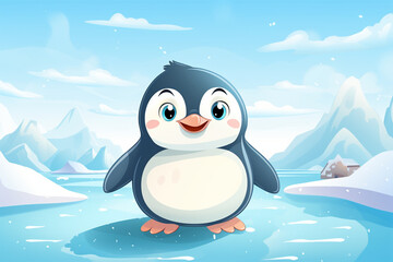 illustration of a cute penguin on the beach