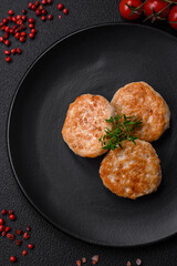 Fried meatballs of minced meat beef, pork or chicken with salt, spices and herbs