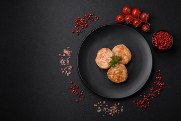 Fried meatballs of minced meat beef, pork or chicken with salt, spices and herbs