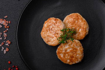 Fried meatballs of minced meat beef, pork or chicken with salt, spices and herbs