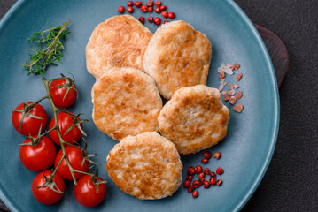 Fried meatballs of minced meat beef, pork or chicken with salt, spices and herbs