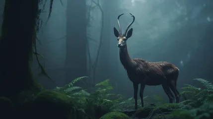 Photo sur Plexiglas Antilope A Saola in a dense, mystical fog, its form partially obscured, giving the image an air of mystery and enchantment.