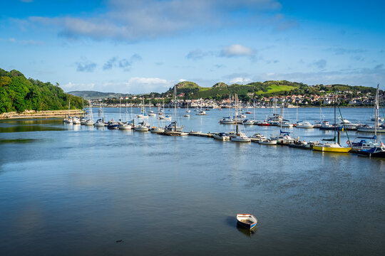 Conwy River Estuary from the 13th Century town walls, looking towards the former site of Deganwy Castle, the two rounded hills in the distance.
