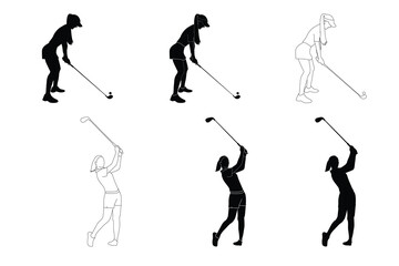 Fototapeta na wymiar Silhouette of female golfer. Golfer. People playing golf in flat style, isolated on white background. Symbols for designing your website, logo, apps, publications.