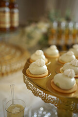 Festive buffet is served with sweet pastries and cakes.