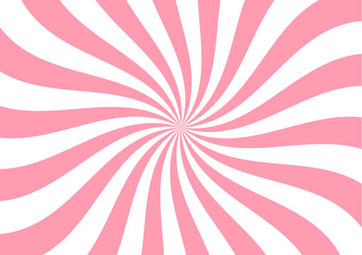 Strawberry Milk Twist, Ice Cream Swirl Pattern, Candy Background. Vector Spiral Pattern Of Pink And White Colors Swirl. Abstract Vortex Of Sweet Lollipop Or Fruit Yogurt With Radial Wavy Stripes