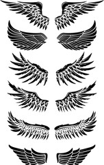 Set of vector wings isolated on white background. Design elements for logo, label, emblem, sign, brand mark. Vector illustration.