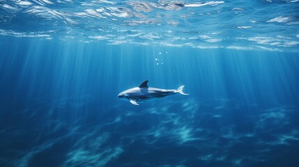 A solitary Vaquita swimming gracefully in crystal clear waters, captured in full ultra HD 8K resolution, highlighting its unique markings and features.