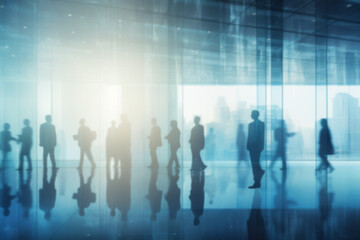 motion blur image of business professionals, blurred background, business center concept