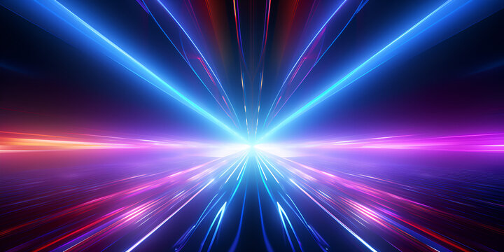 Dynamic neon lights and laser rays on abstract dark background A colorful image of a tunnel with the  blue and purple light on it Ai Generative