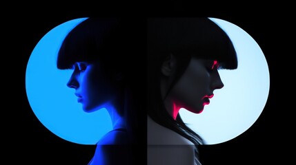 Conceptual Portrait of Woman with Dual Lighting: Exploring Duality and Emotion