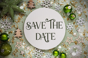Text Save The Date, Green Christmas Decor, Snow