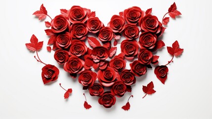 beautiful red heart made with rose petals on white background for valentine generated by AI tool 