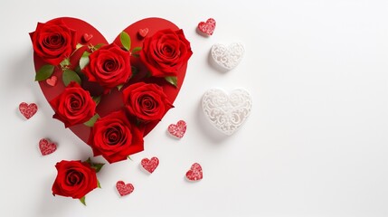beautiful red heart made with rose petals on white background for valentine generated by AI tool 