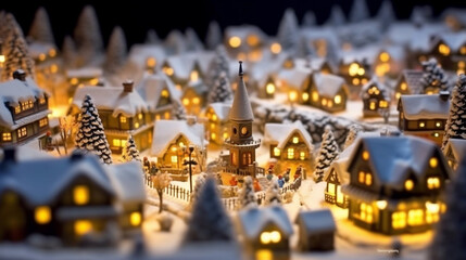 Charming Christmas village with snowcovered cottages designe