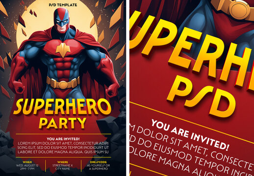 Superhero invitation design with ai generated illustration