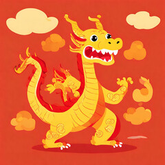 Fototapeta premium The Year of the Dragon, Gold-Red, cute concept 4