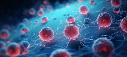 3d Render Of Tissue Specific Embryonic Stem Cells And Mesenchymal Cells Background - obrazy, fototapety, plakaty