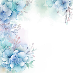 Fototapeta na wymiar watercolor blue frame, background with flowers