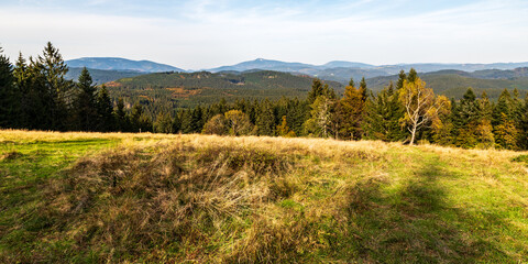 View from Beskyd hill near Bumbalka in autumn Moravskoslezske Beskydy mountains