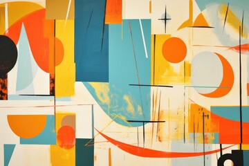 Abstract Mid Century Modern Paintings: An Abstract Symphony in Bold Colors and Geometric Form