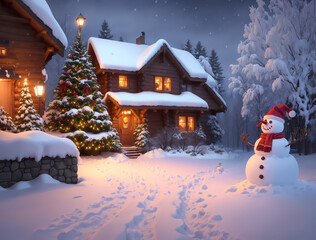 Obraz premium a snow-covered view of a Christmas night