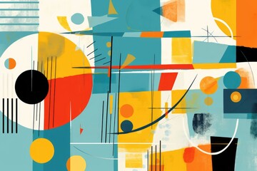 Abstract Mid Century Modern Paintings: An Abstract Symphony in Bold Colors and Geometric Form