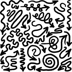 Hand drawn doodle arrows clip art transparent black and white graphic line art design blank