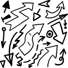 Hand drawn doodle arrows clip art transparent black and white graphic line art design blank