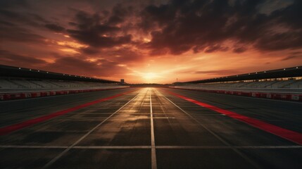 Obraz premium The sunset paints the dark racing track.