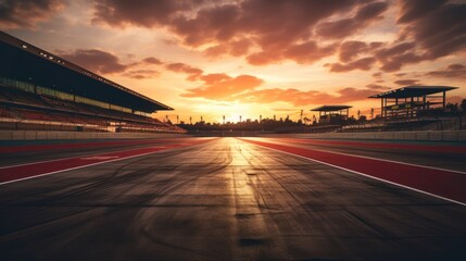 Fototapeta premium glimpse of sunset illuminates the dark racing track.
