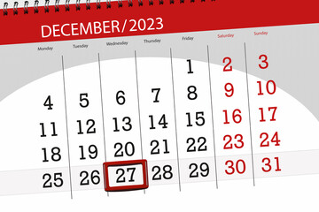 Calendar 2023, deadline, day, month, page, organizer, date, December, wednesday, number 27