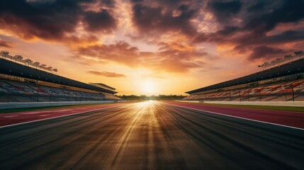 Fototapeta premium The sunset paints the dark racing track.