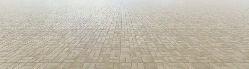 Rolgordijnen Perspective concrete block pavement. City sidewalk block or the pattern of stone block paving. Empty floor in perspective view © POSMGUYS